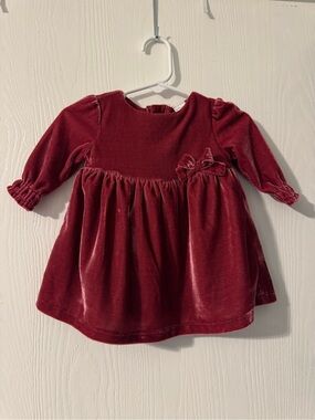 Girls Velvet Bow Holiday Dress - Burgundy